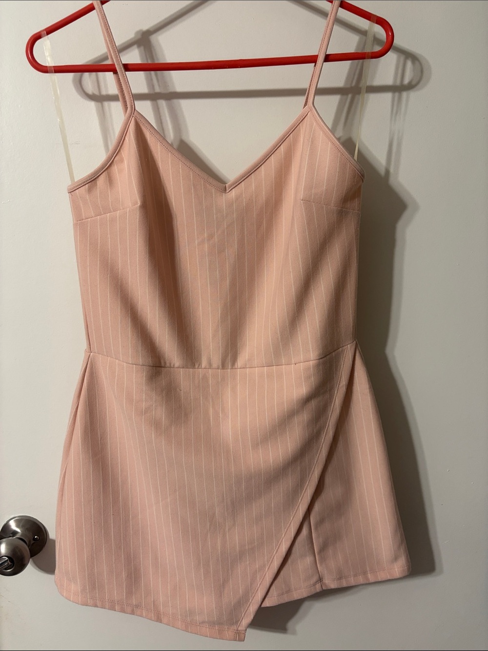 Popular Basics Blush Pink Pinstripe Spaghetti-Strap Romper